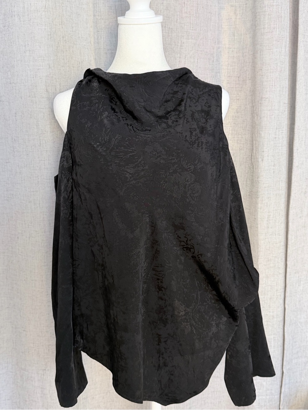 Jonathan Simkhai Black Cold-Shoulder Satin Jacquard Blouse